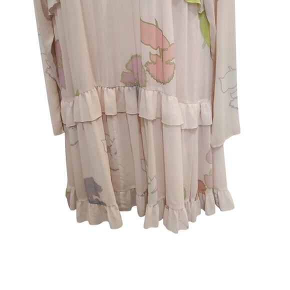 Cynthia Rowley Long Sleeve High Neck Tiered Floral Ruffle Shift Dress Pink Sze 6 - Picture 5 of 11